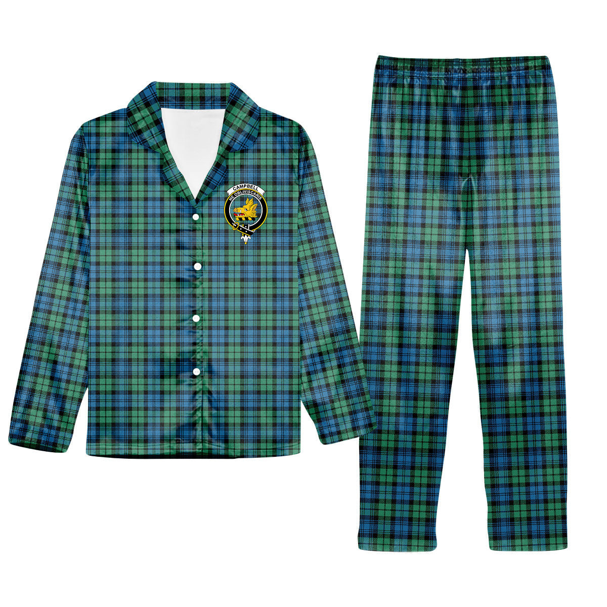 ScotsTee Shop Scottish Campbell Ancient 01 Crest Tartan Pajama Satin Velvet Flannel Pajama Set