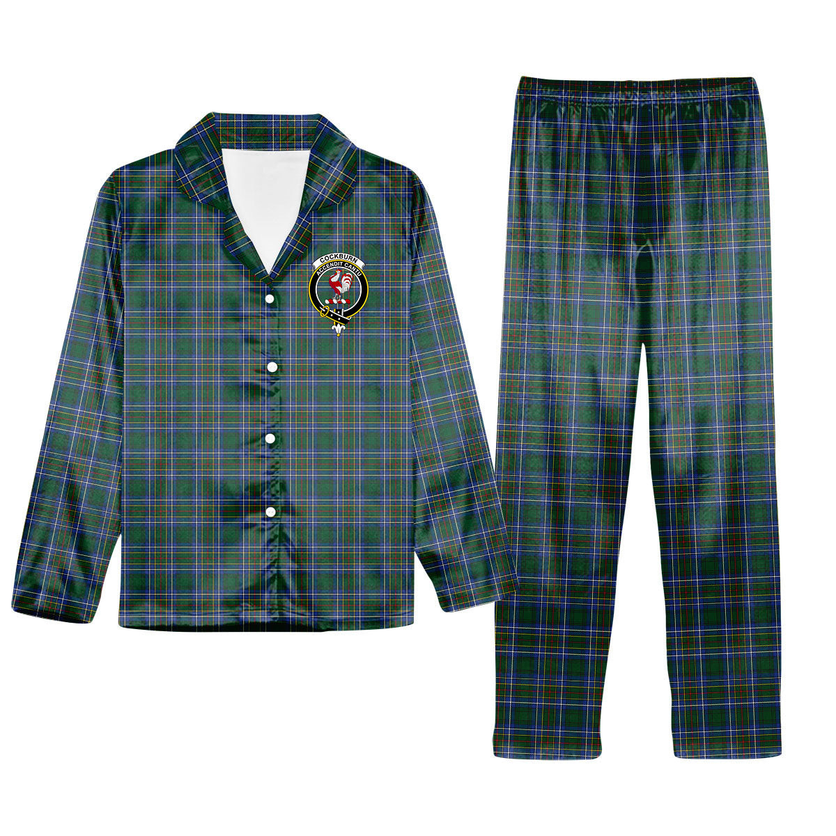ScotsTee Shop Scottish Cockburn Ancient Crest Tartan Pajama Satin Velvet Flannel Pajama Set