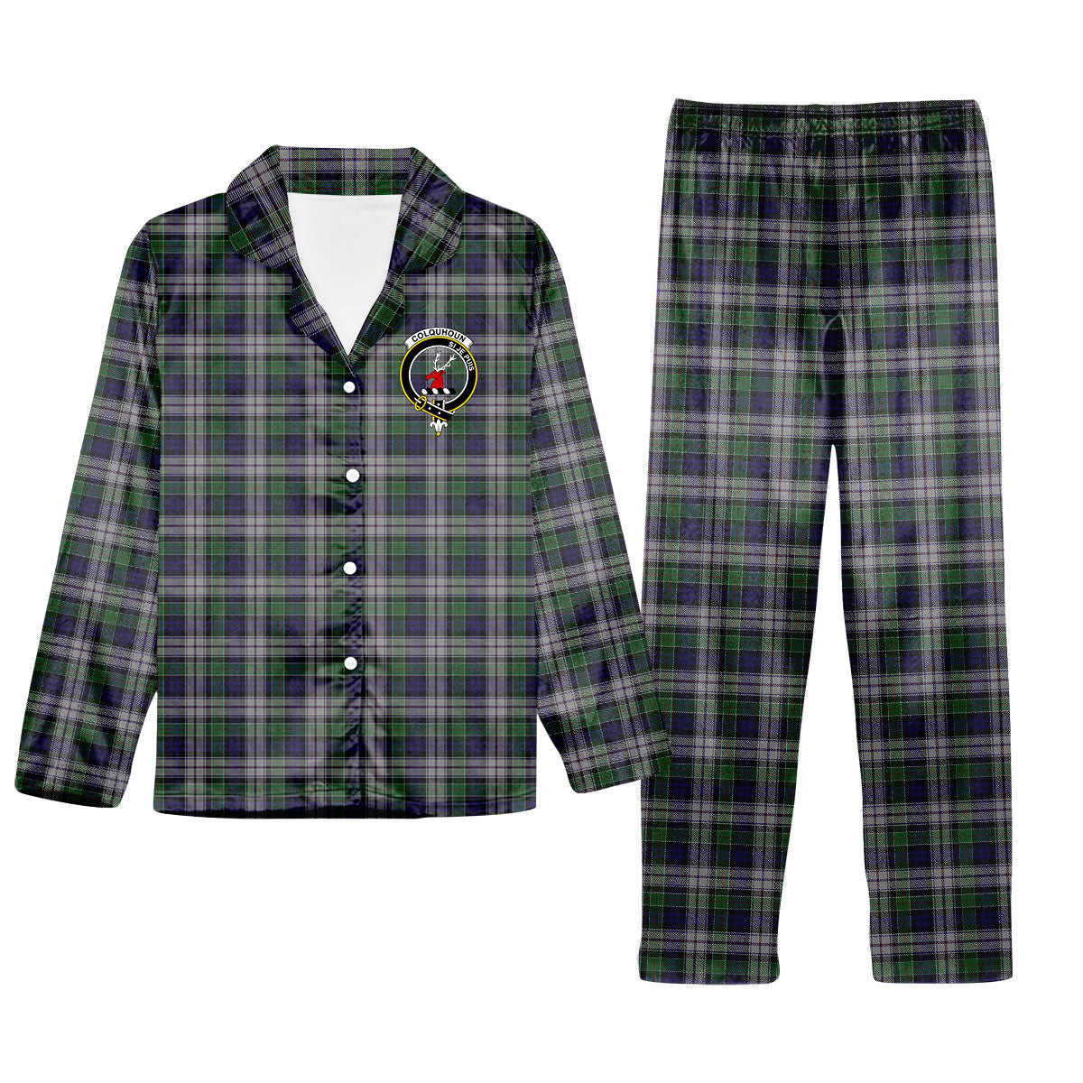 ScotsTee Shop Scottish Colquhoun Dress Crest Tartan Pajama Satin Velvet Flannel Pajama Set