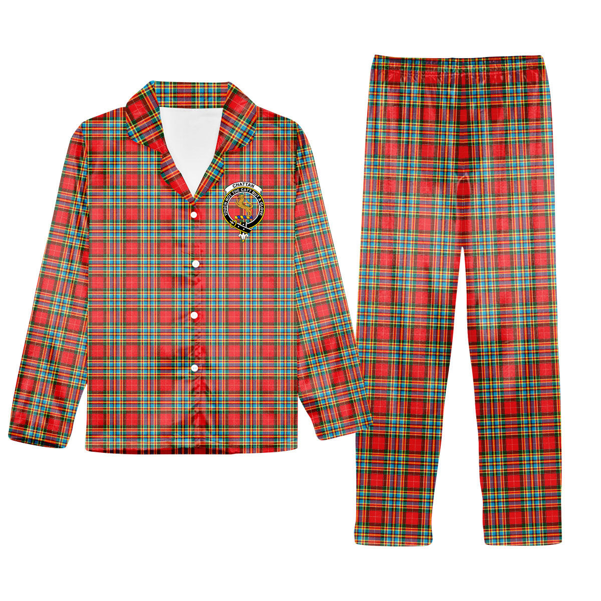 ScotsTee Shop Scottish Chattan Crest Tartan Pajama Satin Velvet Flannel Pajama Set