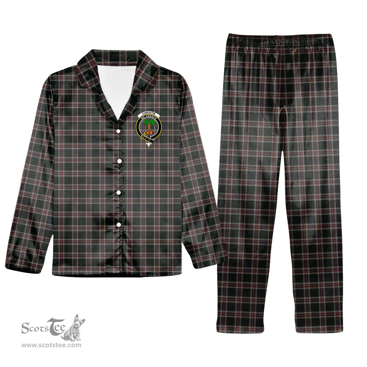 ScotsTee Shop Scottish Christie (London) Hunting Crest Tartan Pajama Satin Velvet Flannel Pajama Set