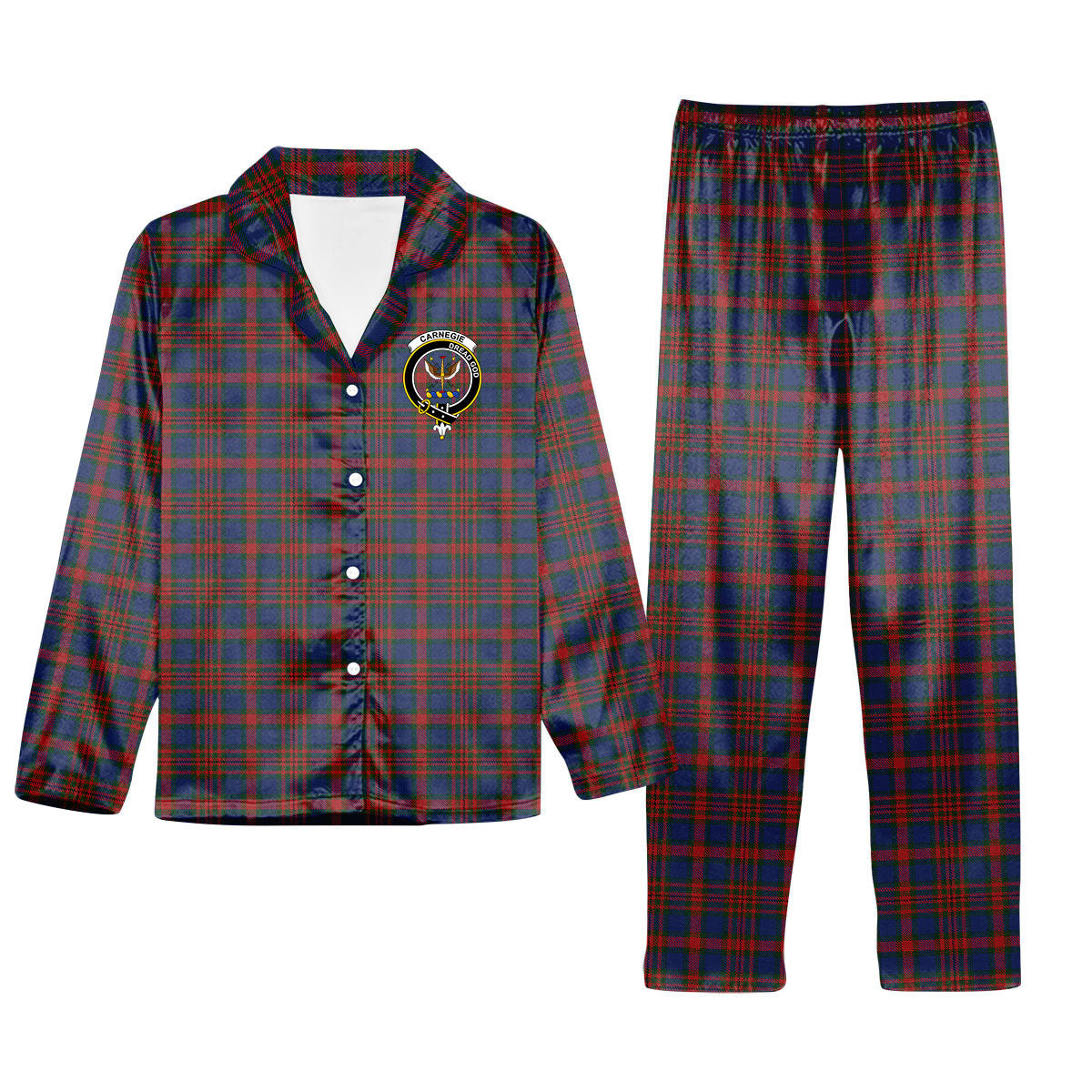 ScotsTee Shop Scottish Carnegie 3 Crest Tartan Pajama Satin Velvet Flannel Pajama Set