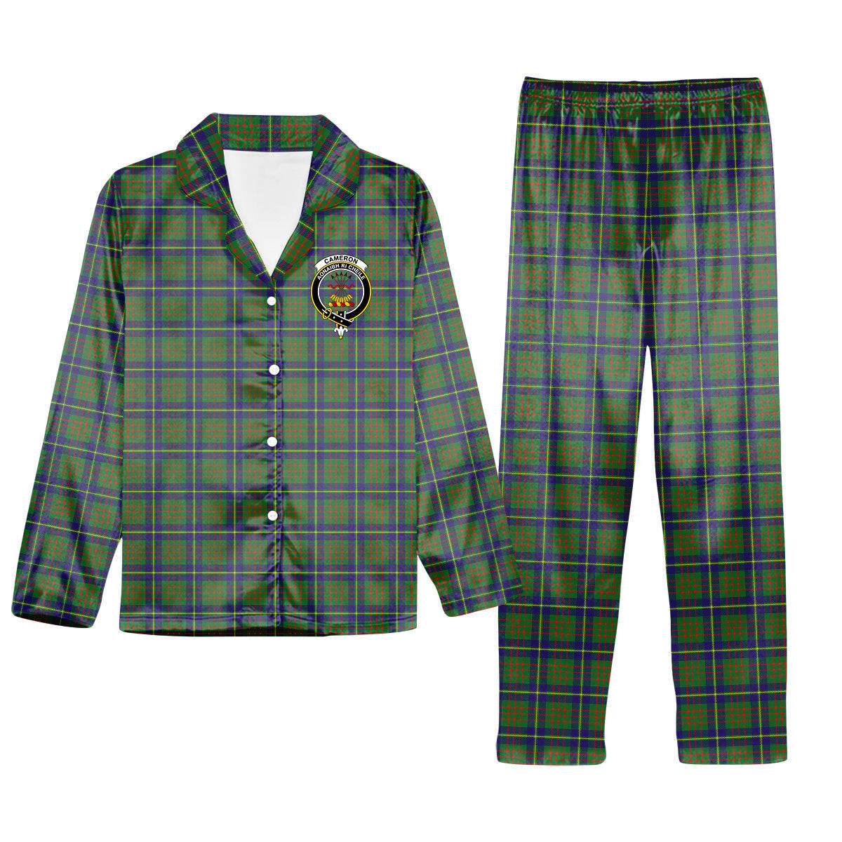ScotsTee Shop Scottish Cameron of Lochiel Hunting Crest Tartan Pajama Satin Velvet Flannel Pajama Set