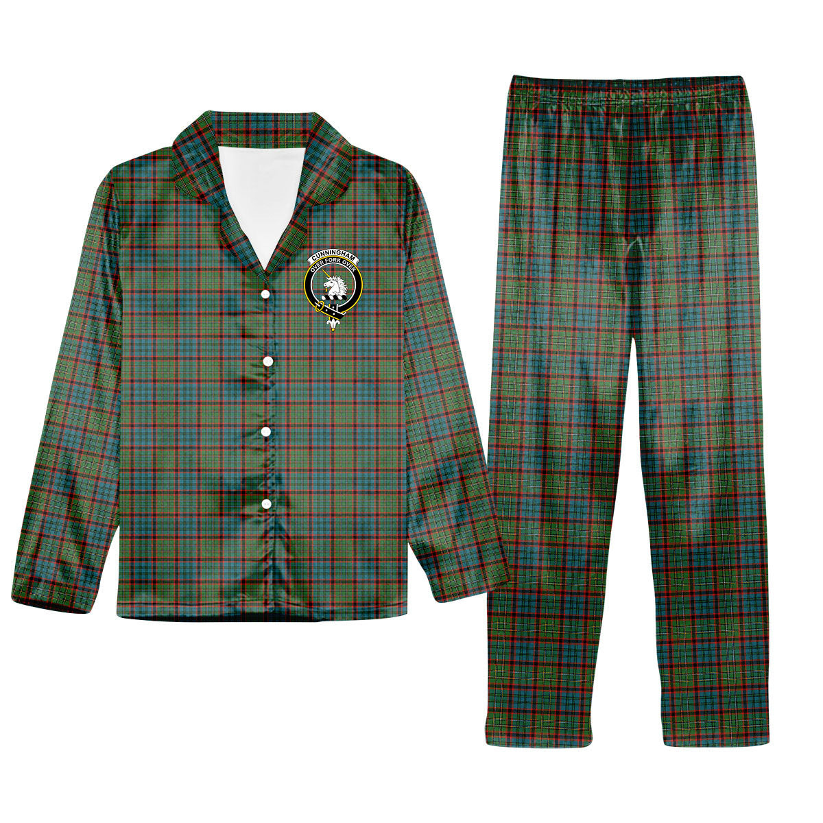 ScotsTee Shop Scottish Cunningham Hunting Ancient Crest Tartan Pajama Satin Velvet Flannel Pajama Set