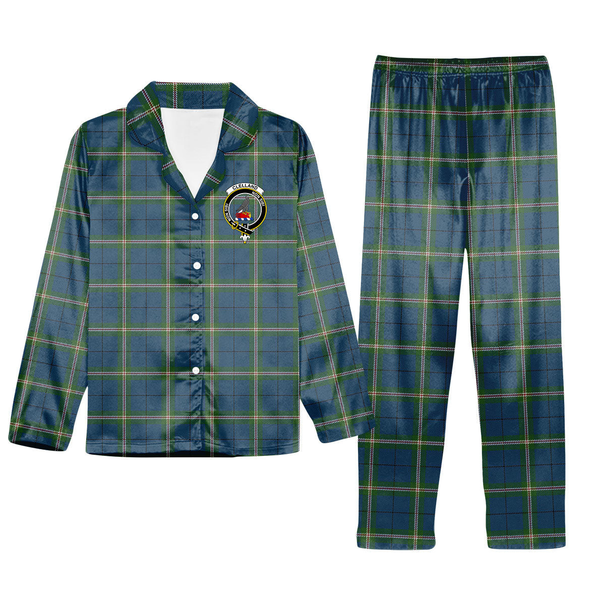 ScotsTee Shop Scottish Cleland Crest Tartan Pajama Satin Velvet Flannel Pajama Set