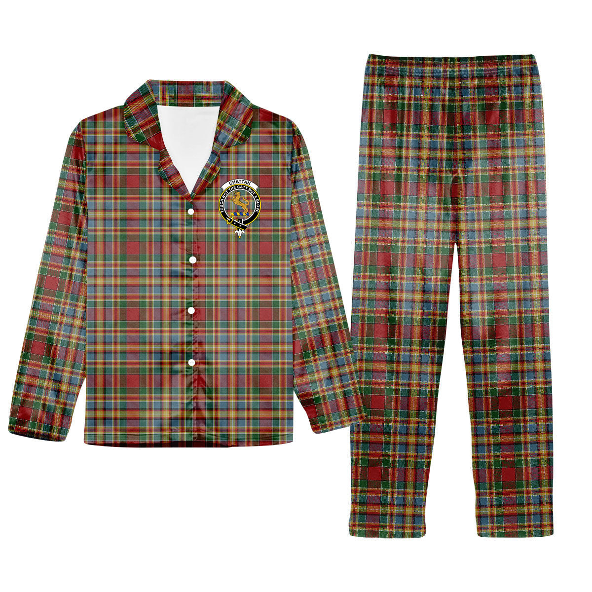 ScotsTee Shop Scottish Chattan Chief of Clan Crest Tartan Pajama Satin Velvet Flannel Pajama Set