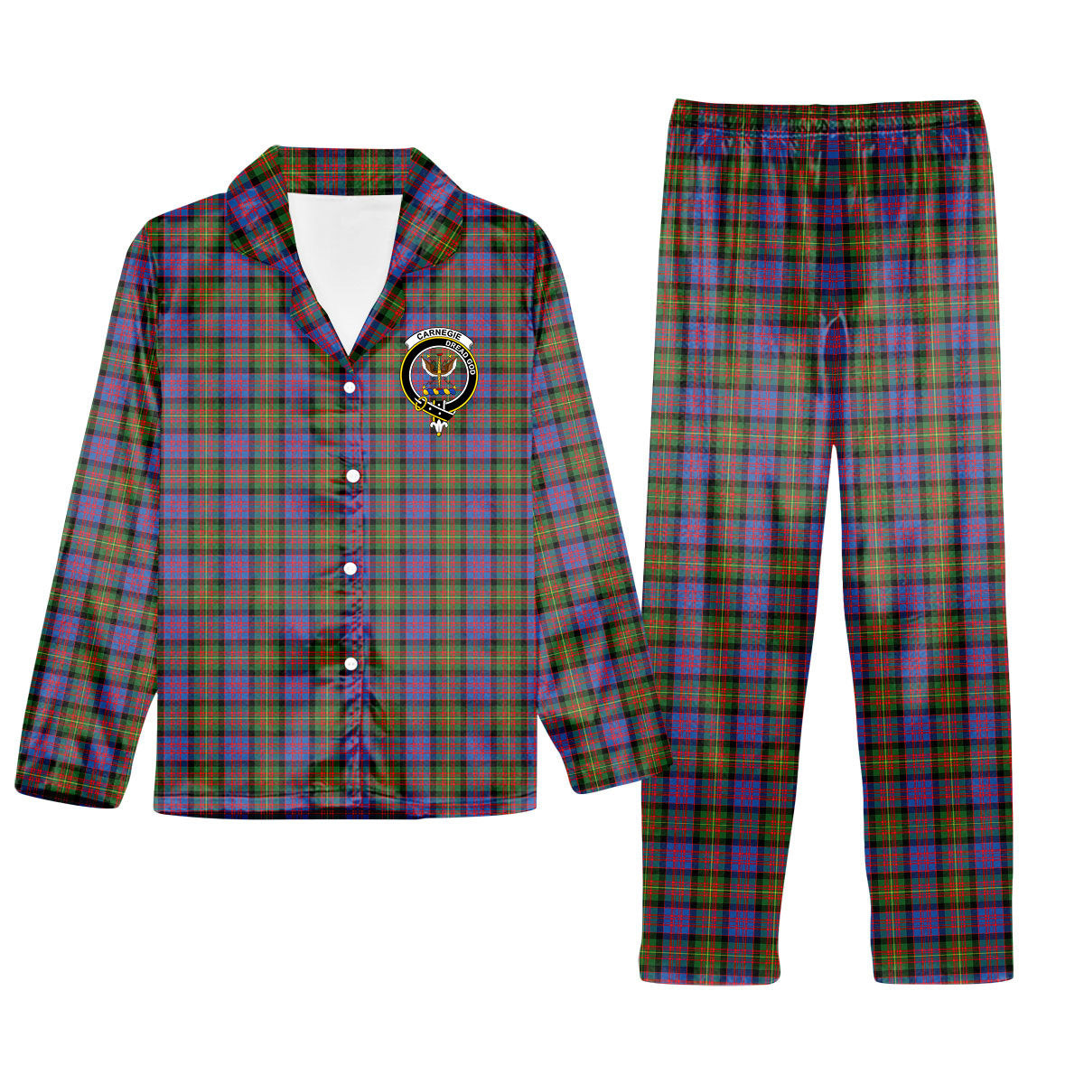 ScotsTee Shop Scottish Carnegie Ancient Crest Tartan Pajama Satin Velvet Flannel Pajama Set
