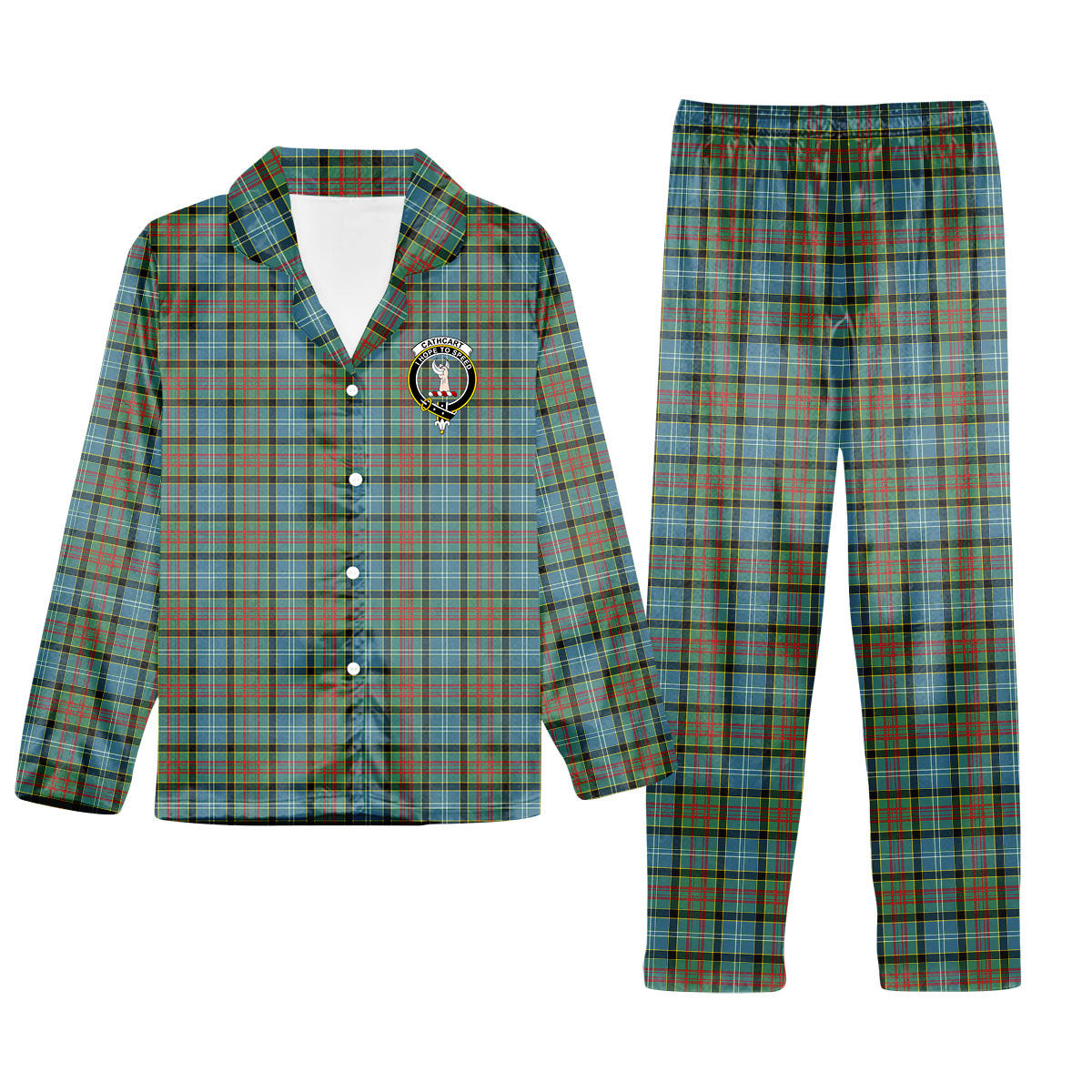 ScotsTee Shop Scottish Cathcart SC Crest Tartan Pajama Satin Velvet Flannel Pajama Set