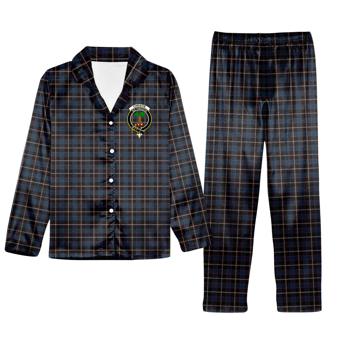 ScotsTee Shop Scottish Christie (2016) Crest Tartan Pajama Satin Velvet Flannel Pajama Set