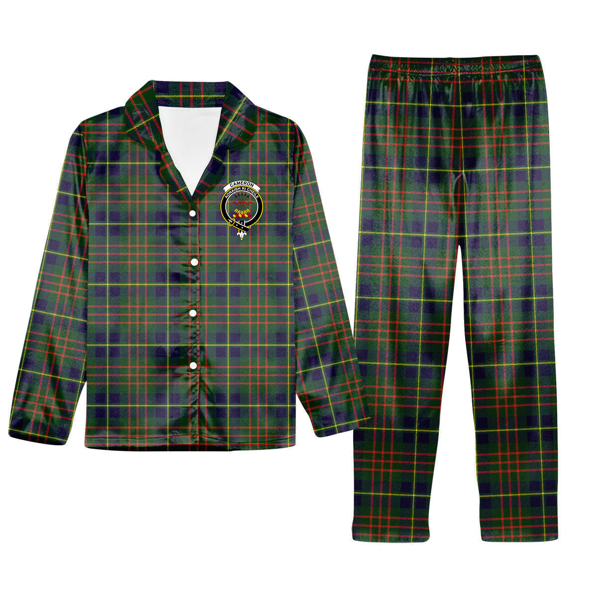 ScotsTee Shop Scottish Cameron of Lochiel Hunting Modern Crest Tartan Pajama Satin Velvet Flannel Pajama Set