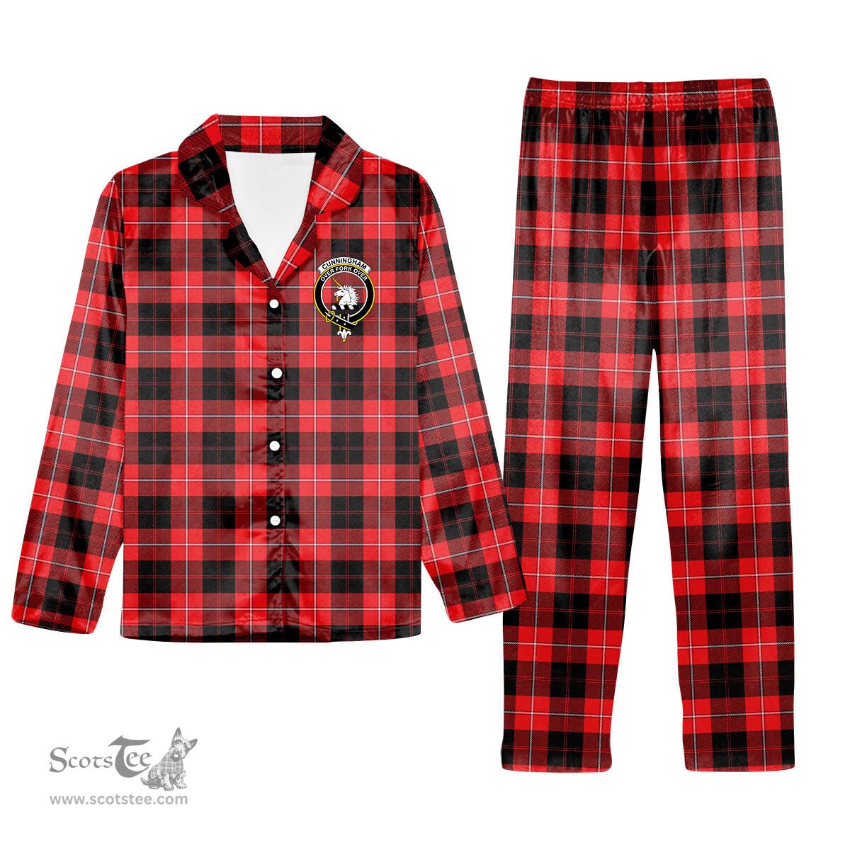 ScotsTee Shop Scottish Cunningham Modern Crest Tartan Pajama Satin Velvet Flannel Pajama Set