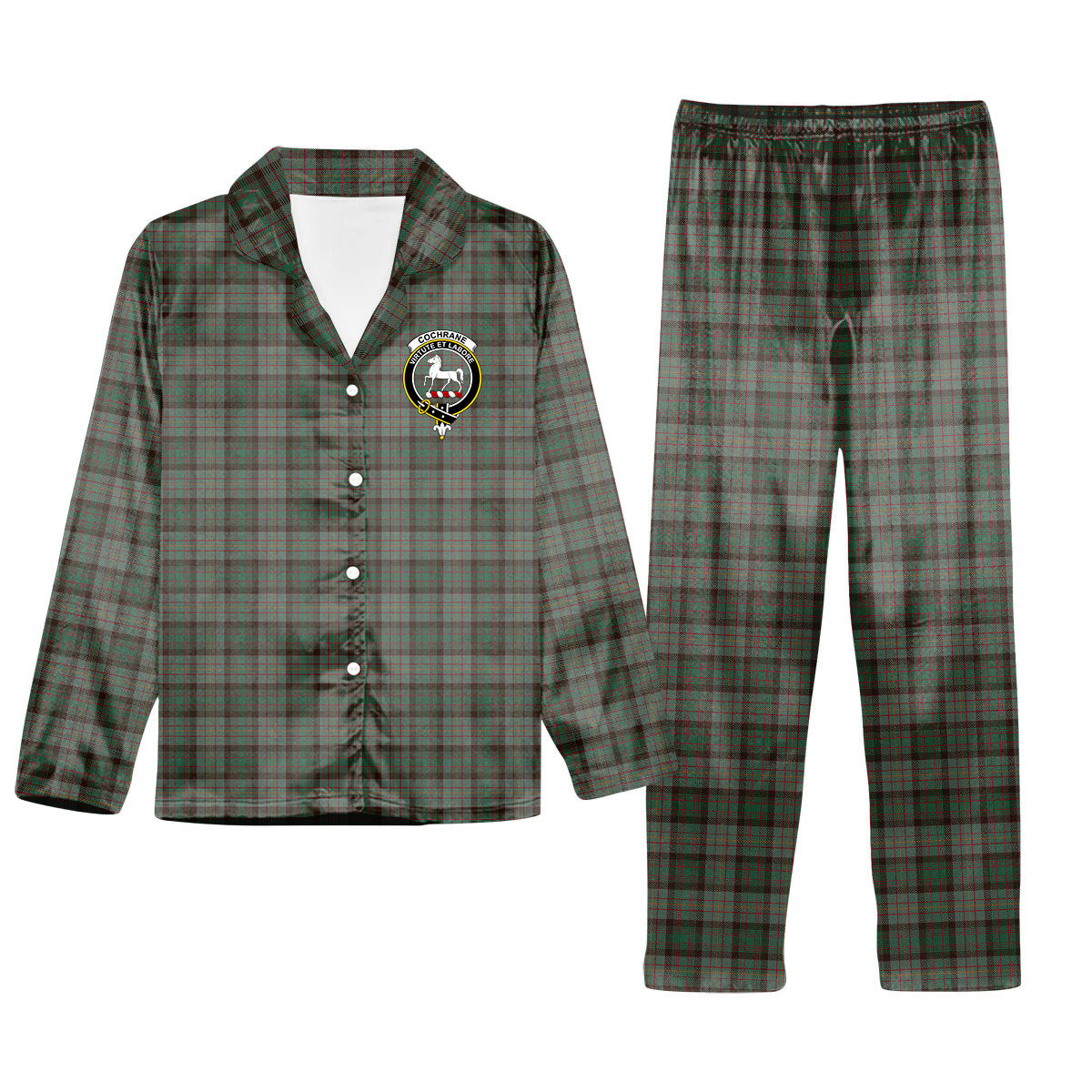 ScotsTee Shop Scottish Cochrane Hunting (1) Crest Tartan Pajama Satin Velvet Flannel Pajama Set