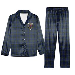 ScotsTee Shop Scottish Cockburn Blue Crest Tartan Pajama Satin Velvet Flannel Pajama Set