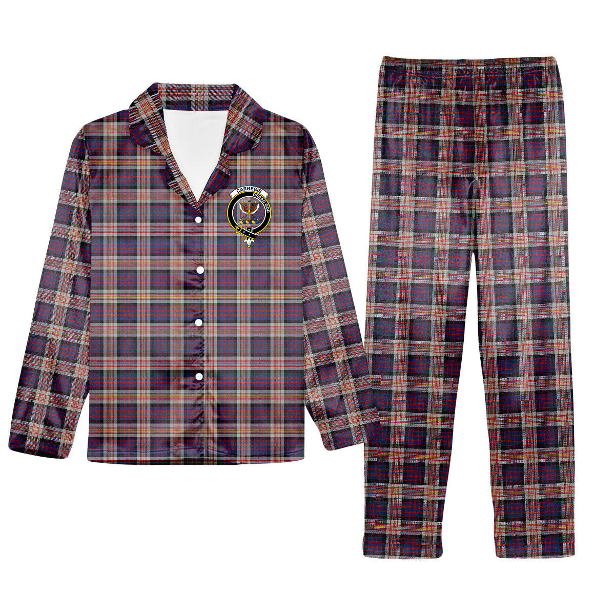 ScotsTee Shop Scottish Carnegie Crest Tartan Pajama Satin Velvet Flannel Pajama Set