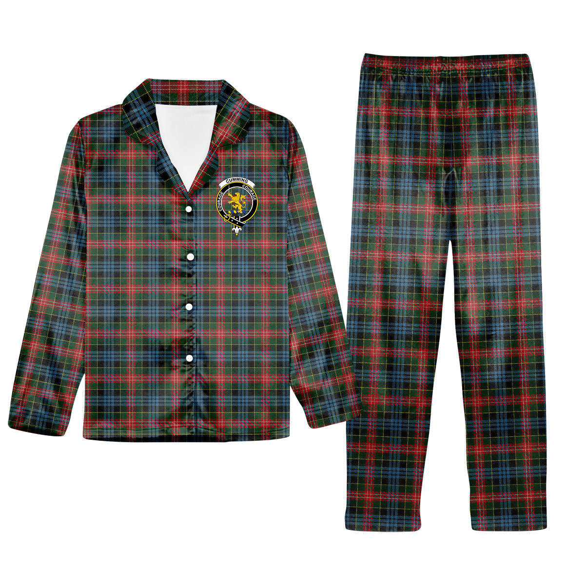 ScotsTee Shop Scottish Cumming 1831 Crest Tartan Pajama Satin Velvet Flannel Pajama Set