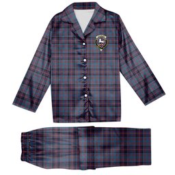 ScotsTee Shop Scottish Cochrane Azure Crest Tartan Pajama Satin Velvet Flannel Pajama Set