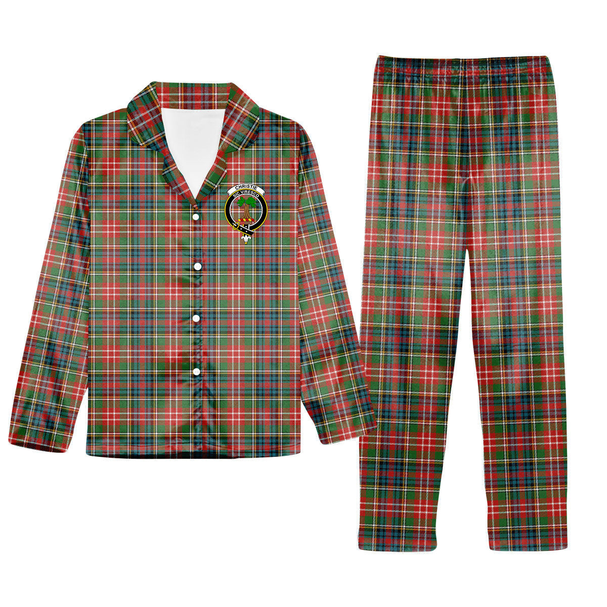 ScotsTee Shop Scottish Christie Ancient Crest Tartan Pajama Satin Velvet Flannel Pajama Set