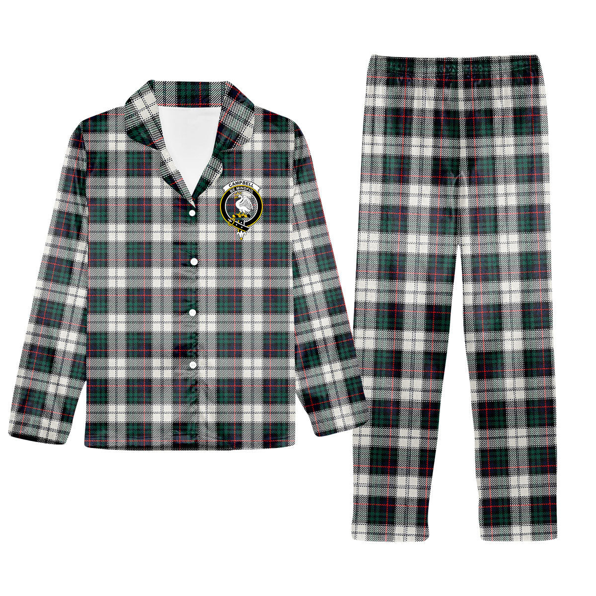 ScotsTee Shop Scottish Campbell of Cawdor Dress Modern Crest Tartan Pajama Satin Velvet Flannel Pajama Set