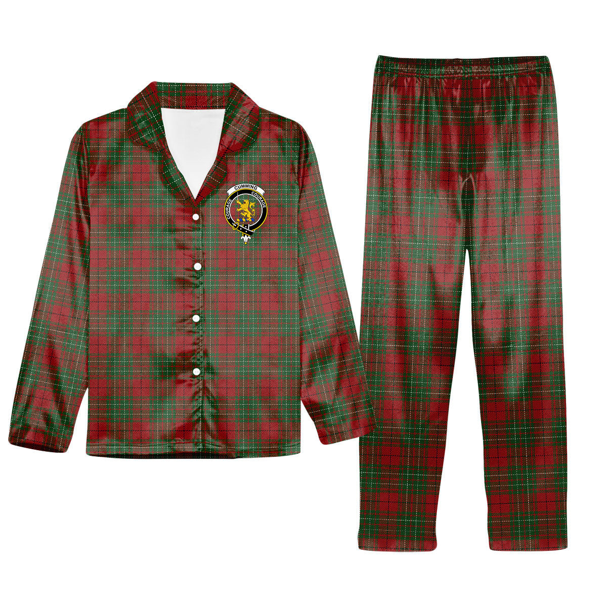 ScotsTee Shop Scottish Cumming 1850 2 Crest Tartan Pajama Satin Velvet Flannel Pajama Set