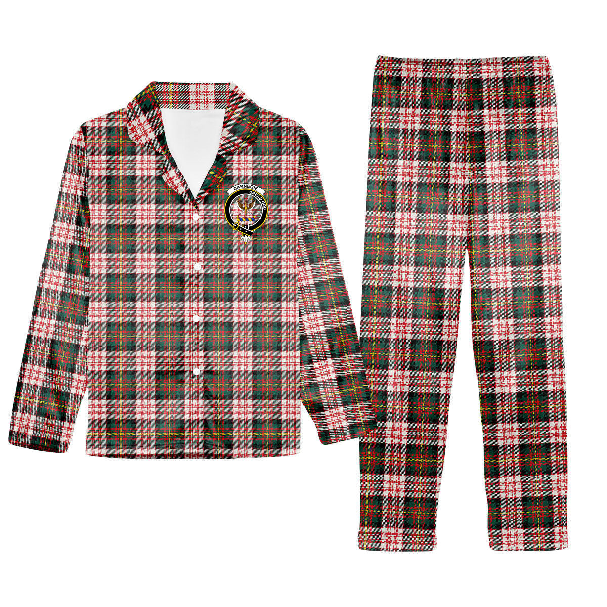 ScotsTee Shop Scottish Carnegie Dress Modern Crest Tartan Pajama Satin Velvet Flannel Pajama Set
