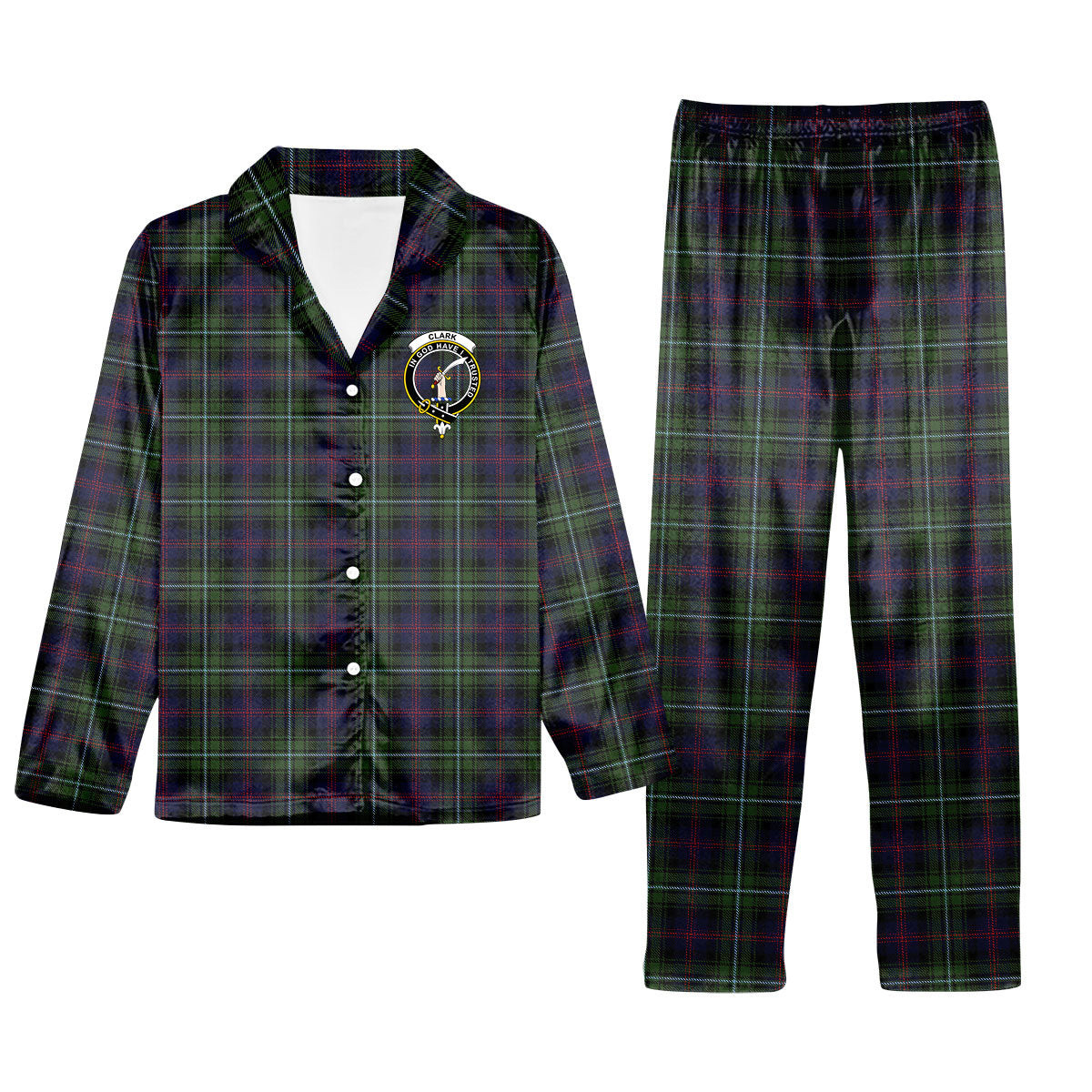 ScotsTee Shop Scottish Clark of Ulva Crest Tartan Pajama Satin Velvet Flannel Pajama Set