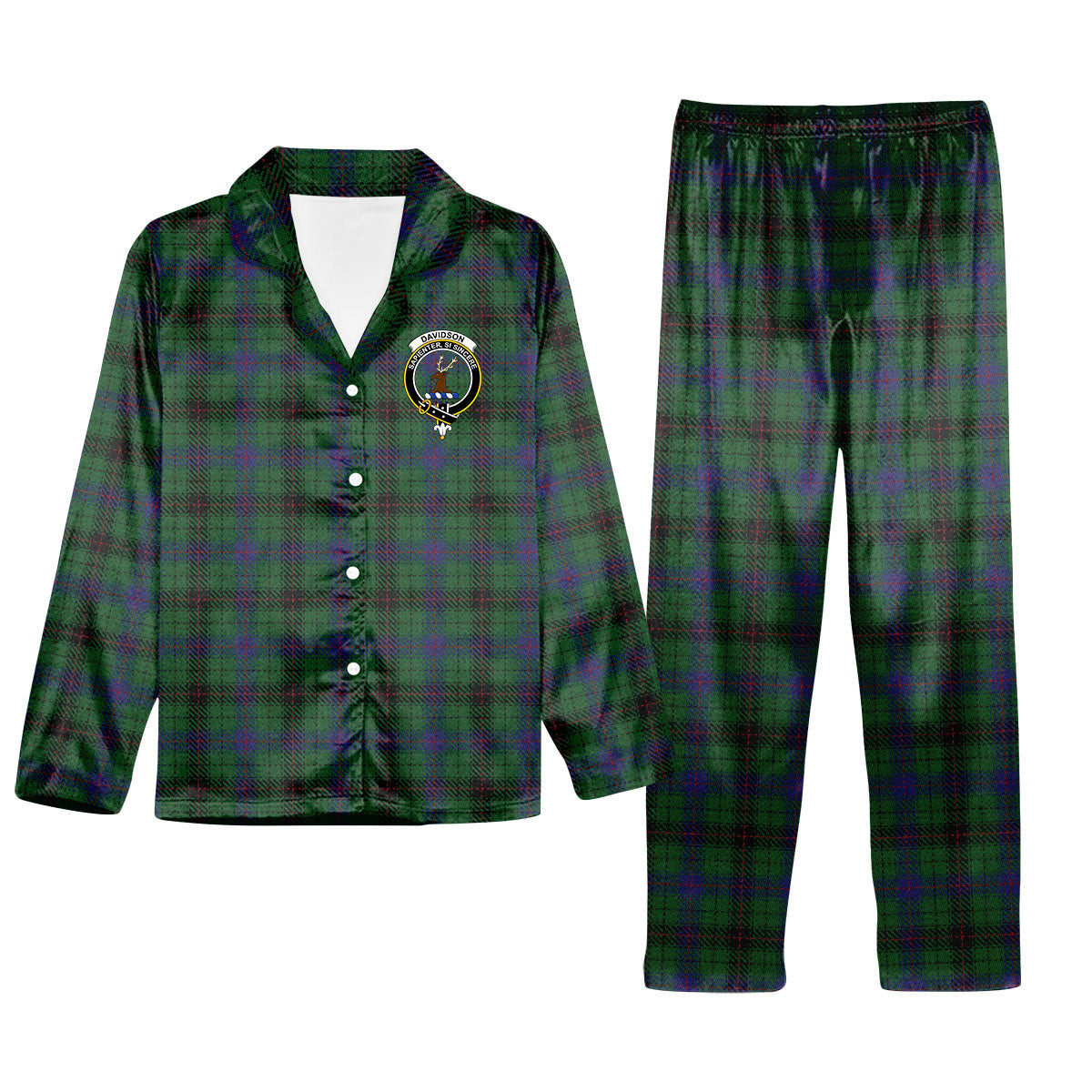 ScotsTee Shop Scottish Davidson Crest Tartan Pajama Satin Velvet Flannel Pajama Set