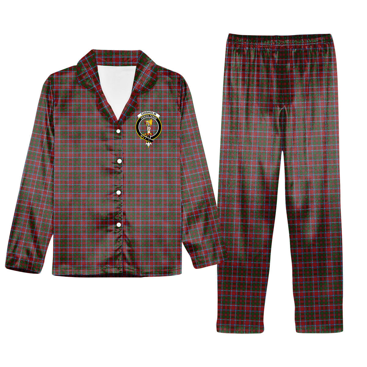 ScotsTee Shop Scottish Chisholm 1800 Crest Tartan Pajama Satin Velvet Flannel Pajama Set