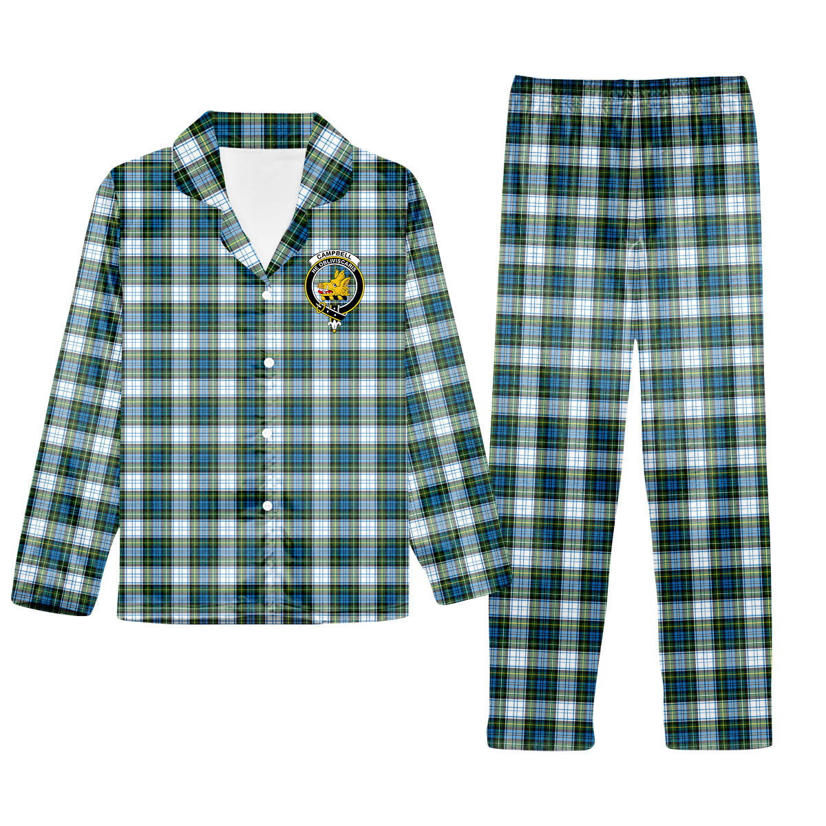 ScotsTee Shop Scottish Campbell Dress Crest Tartan Pajama Satin Velvet Flannel Pajama Set
