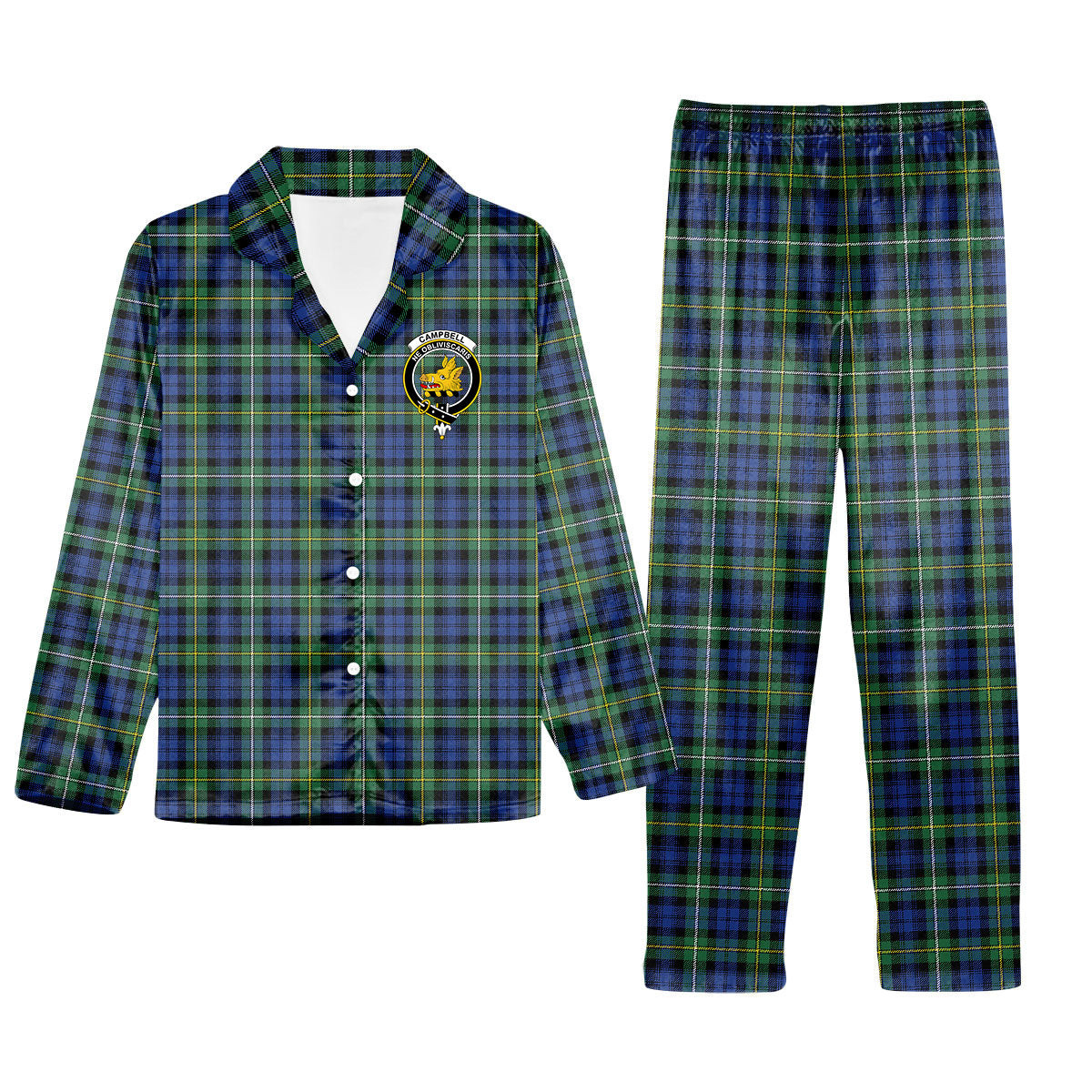 ScotsTee Shop Scottish Campbell of Argyll Ancient 2 Crest Tartan Pajama Satin Velvet Flannel Pajama Set