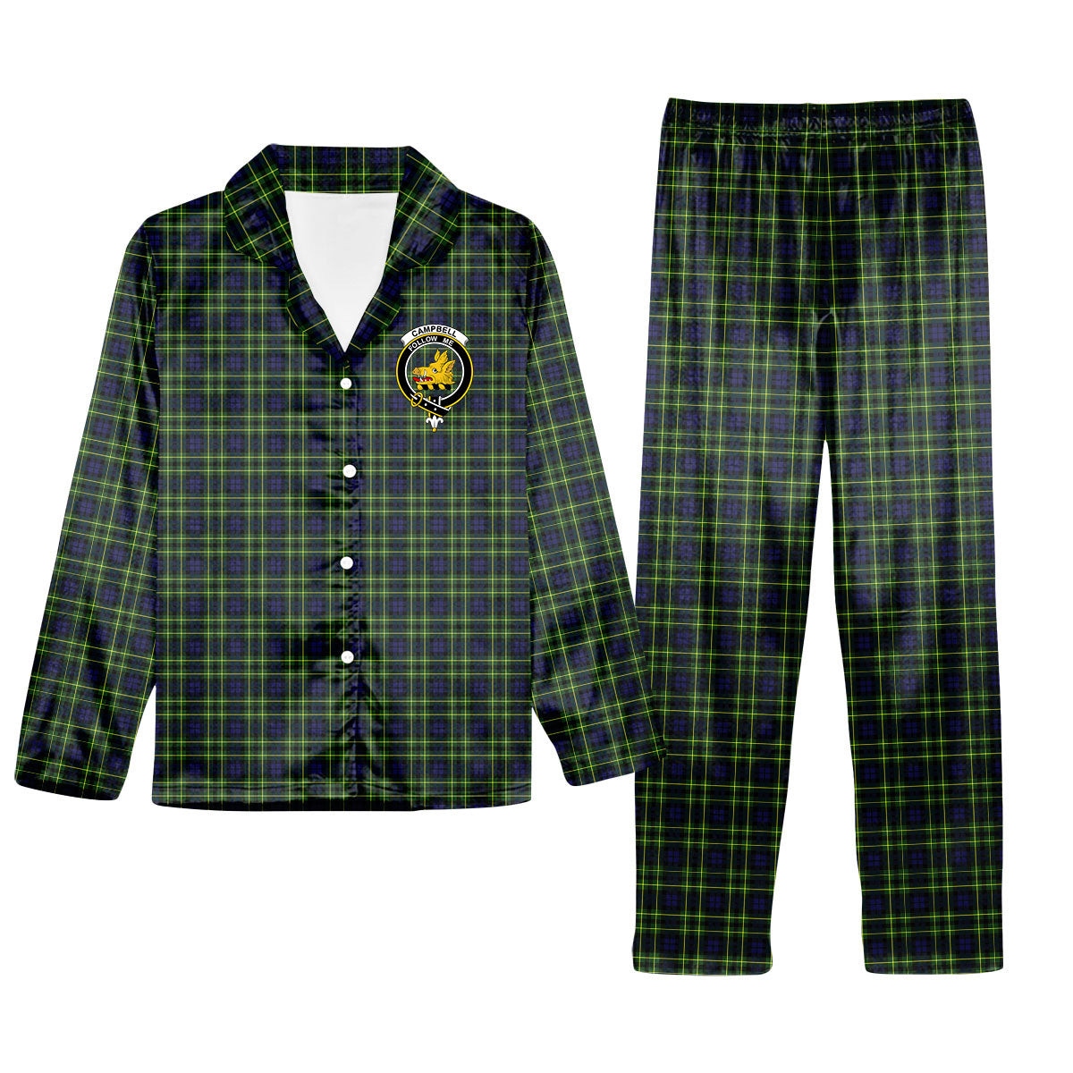 ScotsTee Shop Scottish Campbell of Breadalbane Modern Crest Tartan Pajama Satin Velvet Flannel Pajama Set