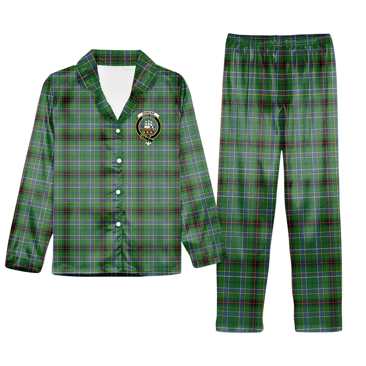 ScotsTee Shop Scottish Duncan of Sketraw Ancient Crest Tartan Pajama Satin Velvet Flannel Pajama Set