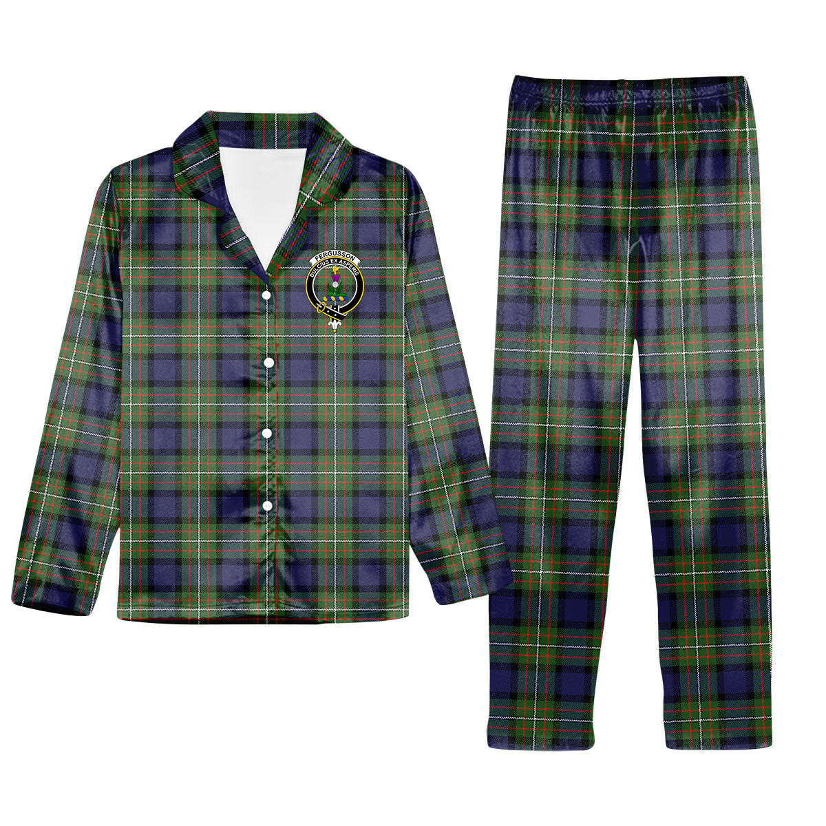 ScotsTee Shop Scottish Fergusson Modern Crest Tartan Pajama Satin Velvet Flannel Pajama Set