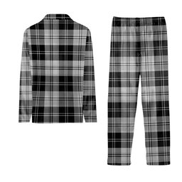 ScotsTee Shop Scottish Erskine Black and White Crest Tartan Pajama Satin Velvet Flannel Pajama Set