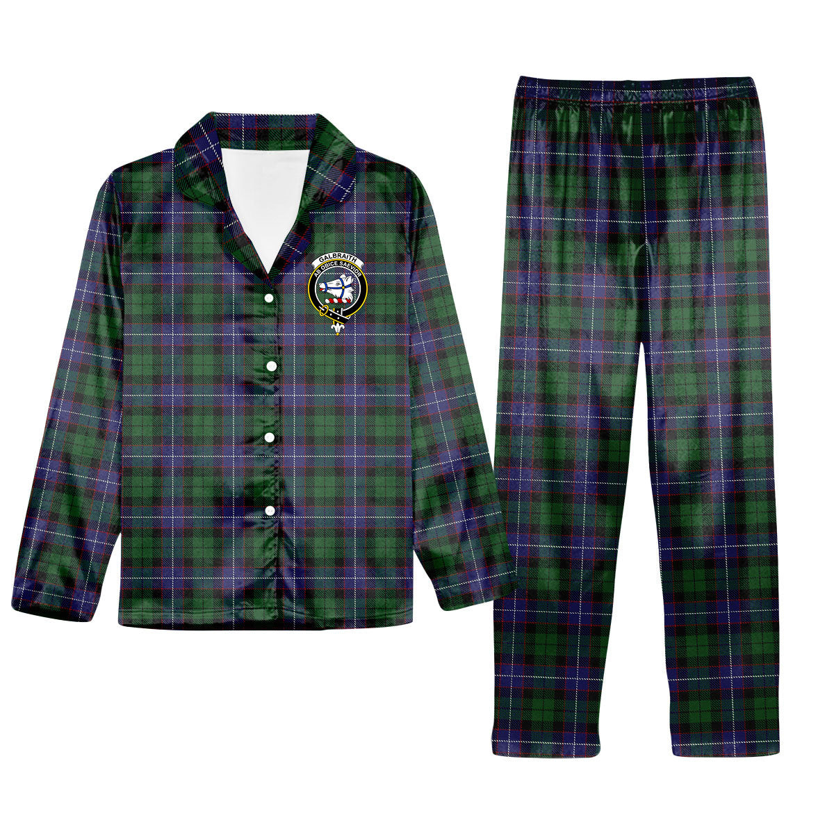 ScotsTee Shop Scottish Galbraith Crest Tartan Pajama Satin Velvet Flannel Pajama Set