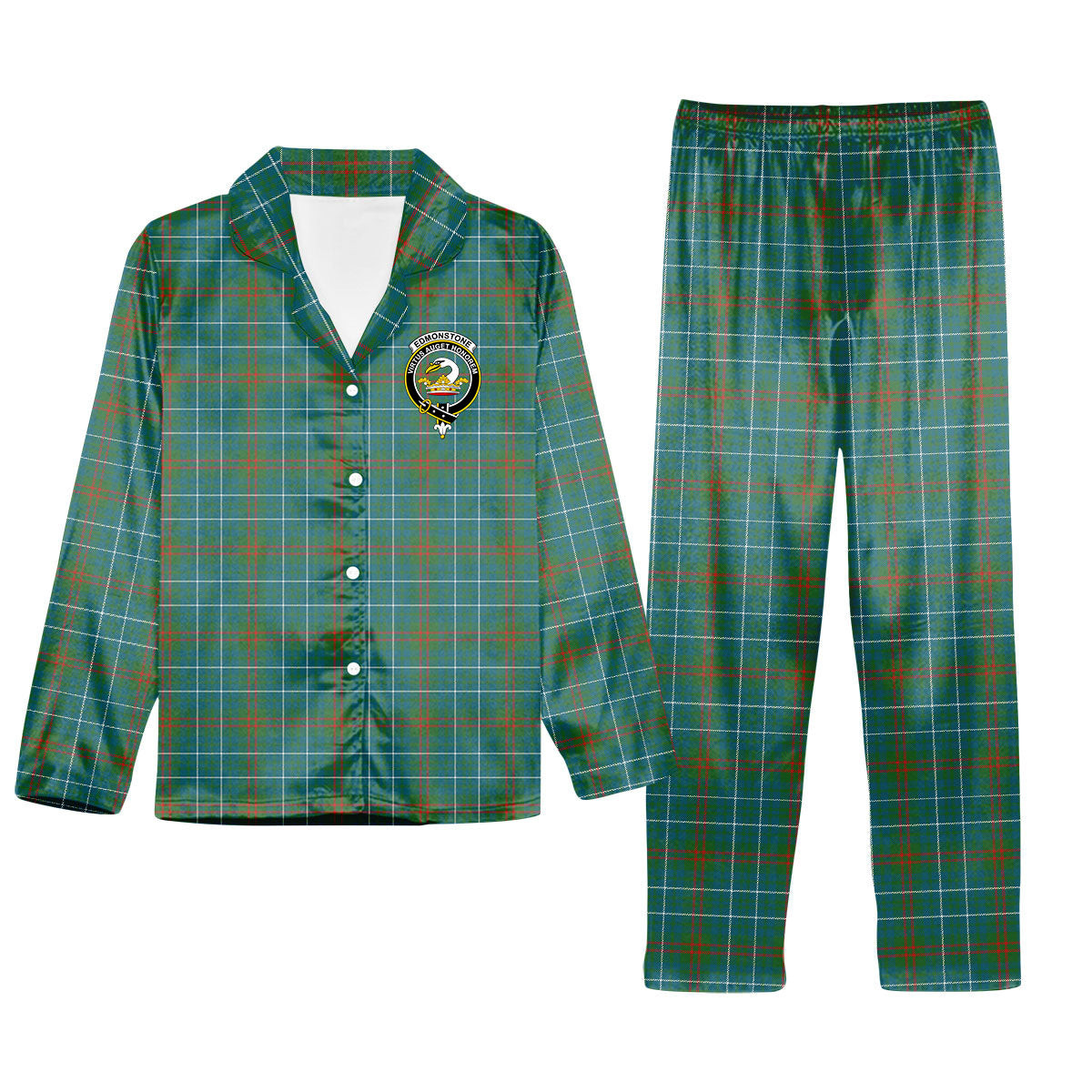 ScotsTee Shop Scottish Edmonstone Ancient Crest Tartan Pajama Satin Velvet Flannel Pajama Set