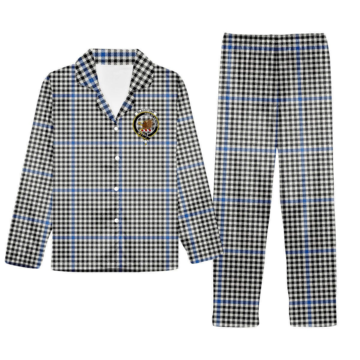 ScotsTee Shop Scottish Gladstone Modern Crest Tartan Pajama Satin Velvet Flannel Pajama Set
