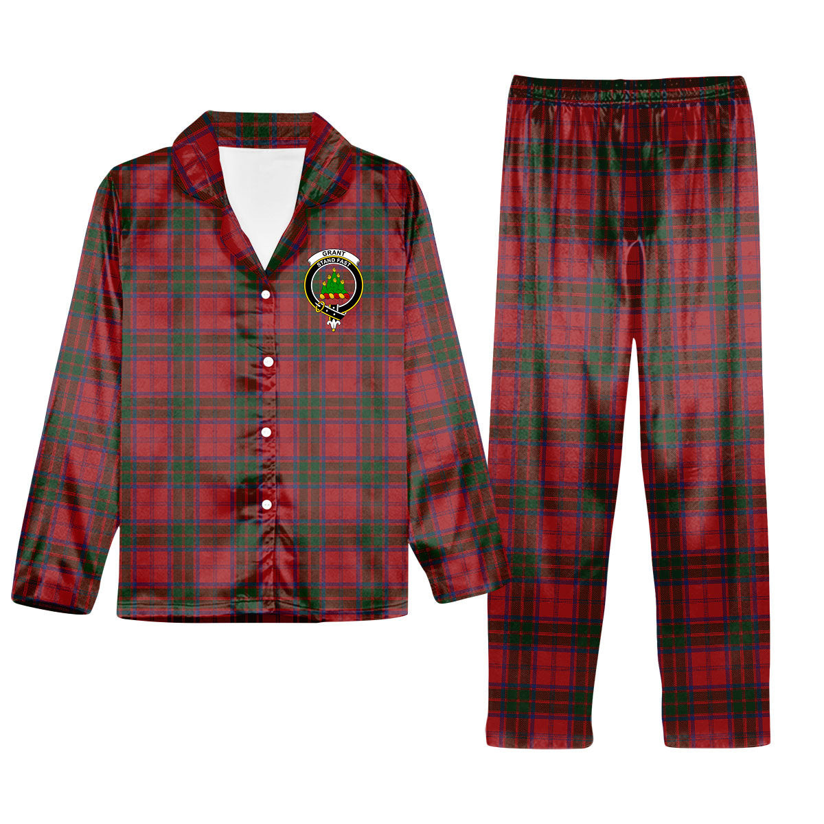 ScotsTee Shop Scottish Grant Vestiarium Scoticum Crest Tartan Pajama Satin Velvet Flannel Pajama Set