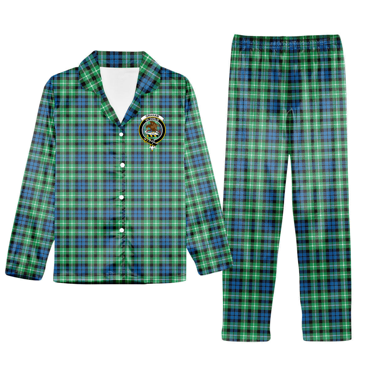 ScotsTee Shop Scottish Graham of Montrose Ancient Crest Tartan Pajama Satin Velvet Flannel Pajama Set