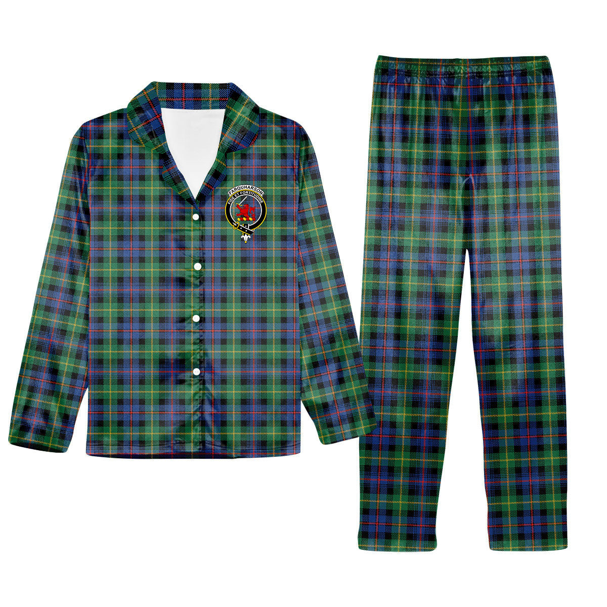 ScotsTee Shop Scottish Farquharson Ancient Crest Tartan Pajama Satin Velvet Flannel Pajama Set