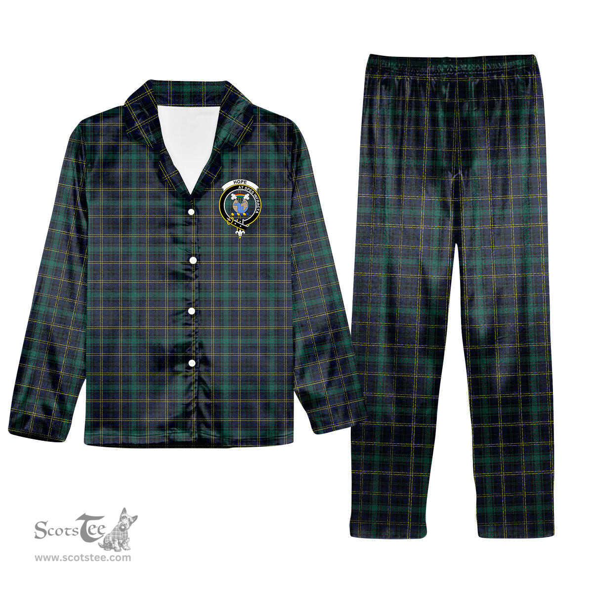 ScotsTee Shop Scottish Hope Vere Modern Clan Crest Tartan Pajama Satin Velvet Flannel Pajama Set