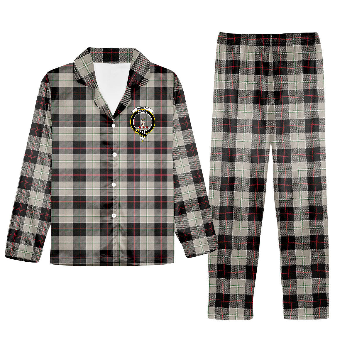 ScotsTee Shop Scottish Dunlop Hunting Modern Crest Tartan Pajama Satin Velvet Flannel Pajama Set