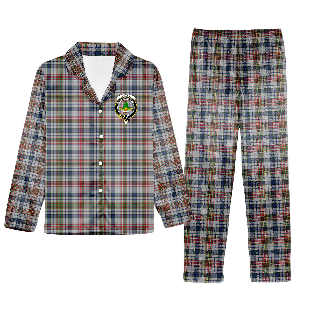 ScotsTee Shop Scottish Gayre Arisaidh Crest Tartan Pajama Satin Velvet Flannel Pajama Set
