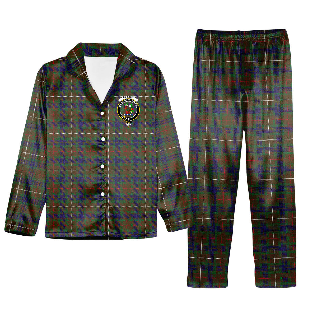 ScotsTee Shop Scottish Fraser Hunting 1 Crest Tartan Pajama Satin Velvet Flannel Pajama Set