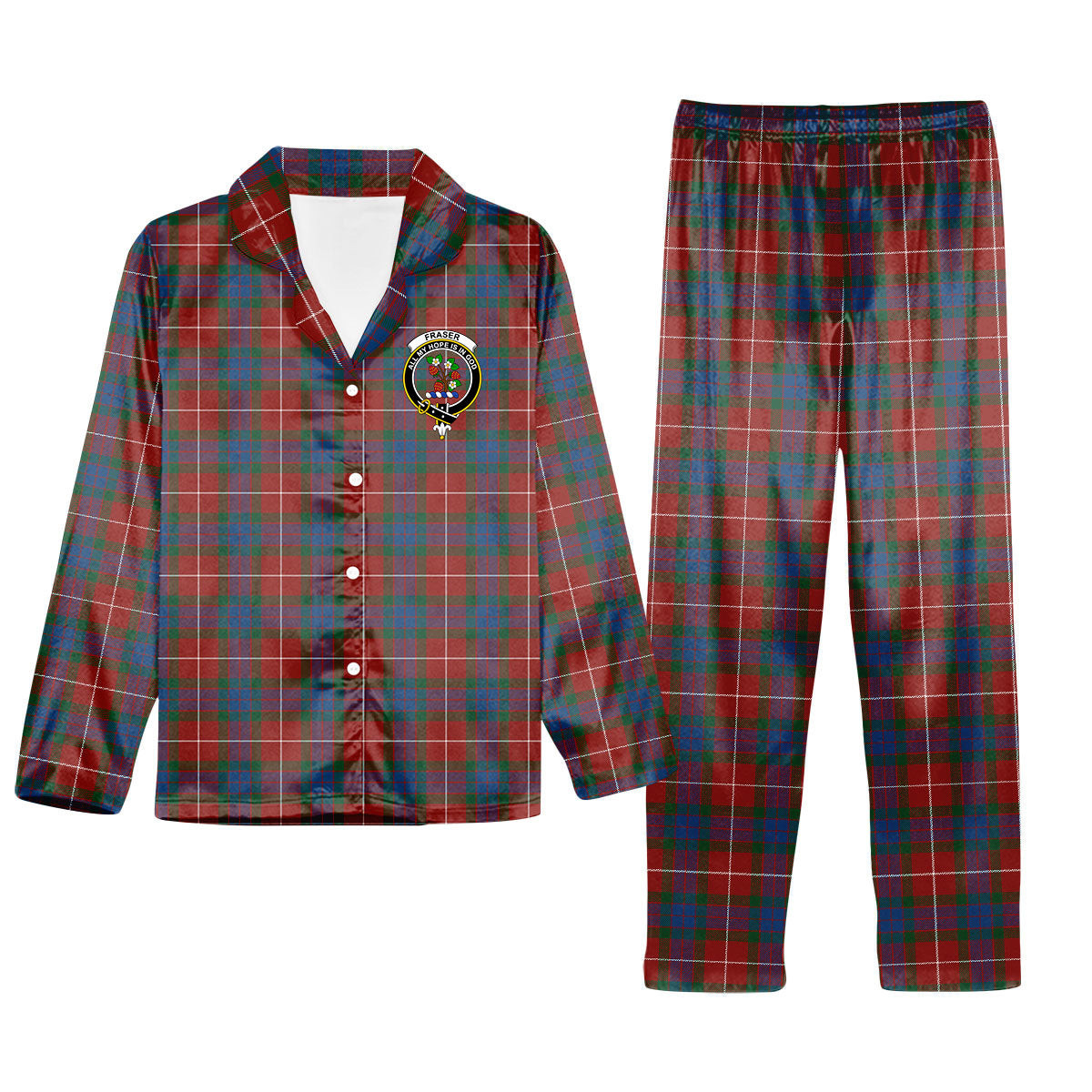 ScotsTee Shop Scottish Fraser Ancient Crest Tartan Pajama Satin Velvet Flannel Pajama Set
