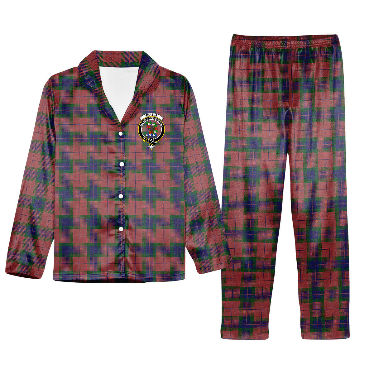ScotsTee Shop Scottish Fraser of Boblainy Hugh Crest Tartan Pajama Satin Velvet Flannel Pajama Set