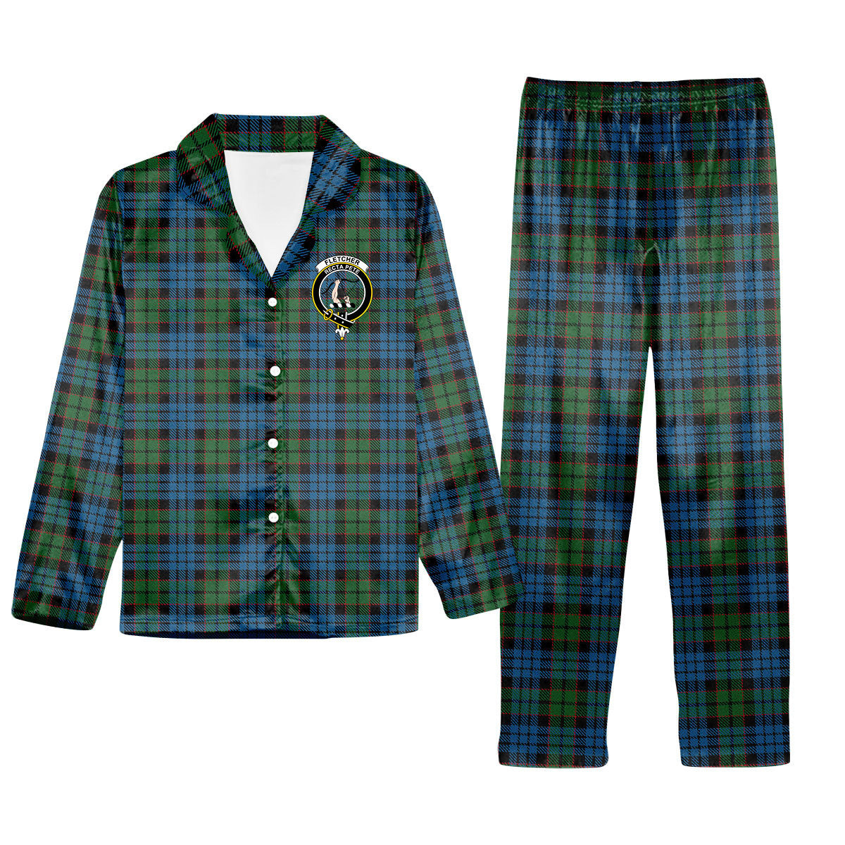 ScotsTee Shop Scottish Fletcher 2 Crest Tartan Pajama Satin Velvet Flannel Pajama Set
