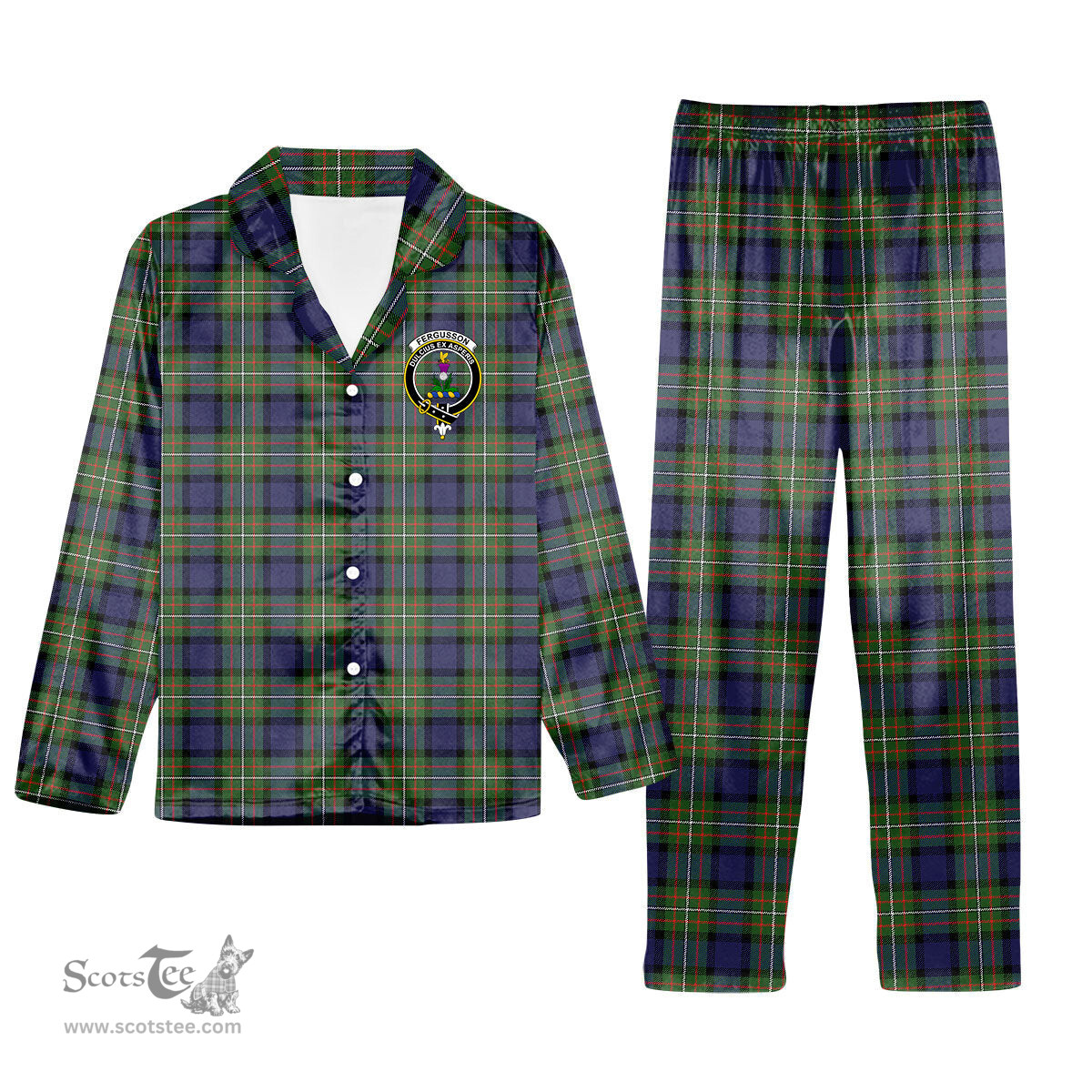 ScotsTee Shop Scottish Ferguson Modern Crest Tartan Pajama Satin Velvet Flannel Pajama Set