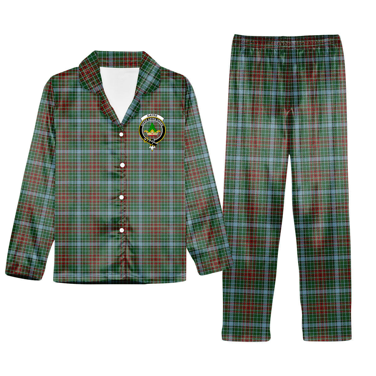 ScotsTee Shop Scottish Gayre Crest Tartan Pajama Satin Velvet Flannel Pajama Set