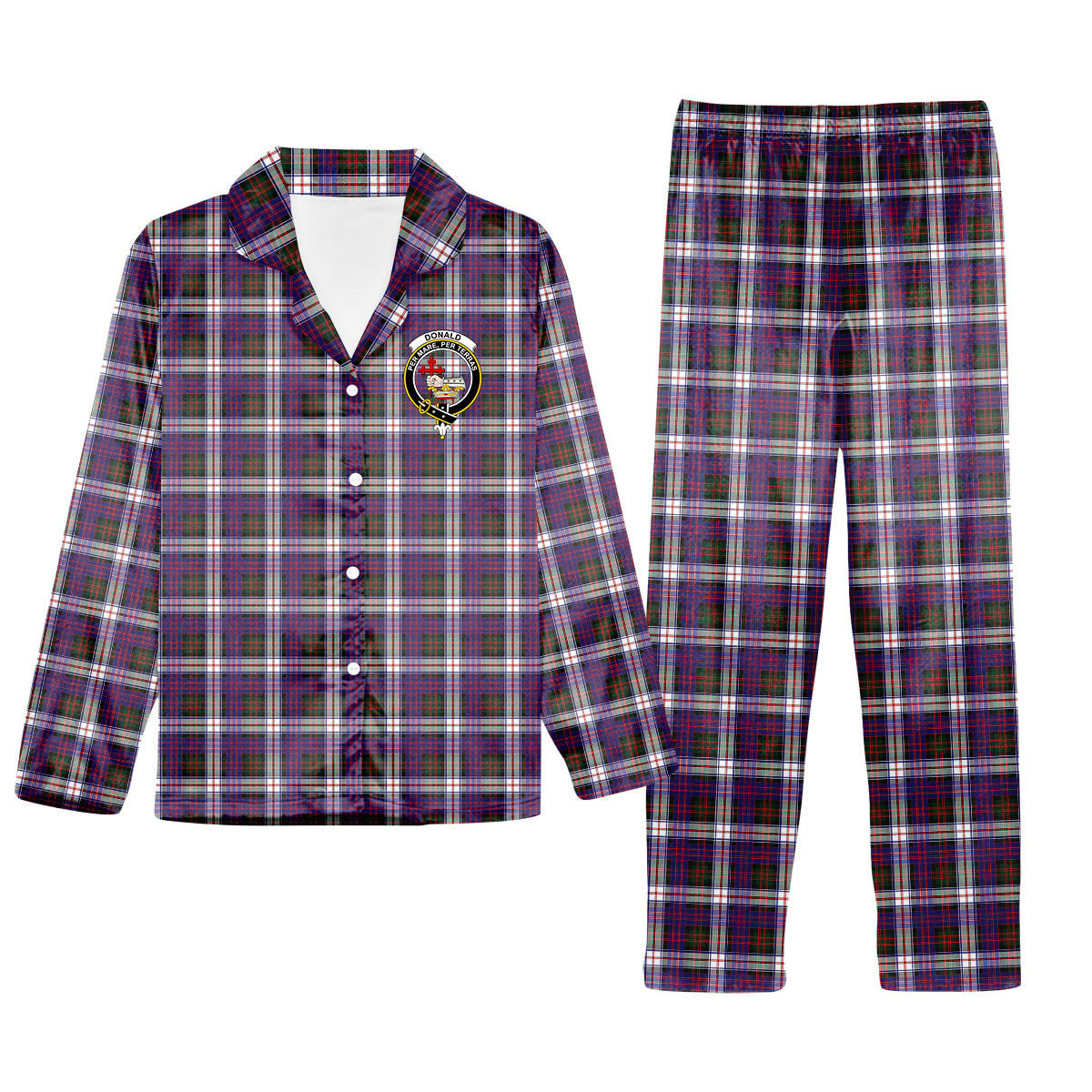 ScotsTee Shop Scottish Donald Dress Modern Crest Tartan Pajama Satin Velvet Flannel Pajama Set