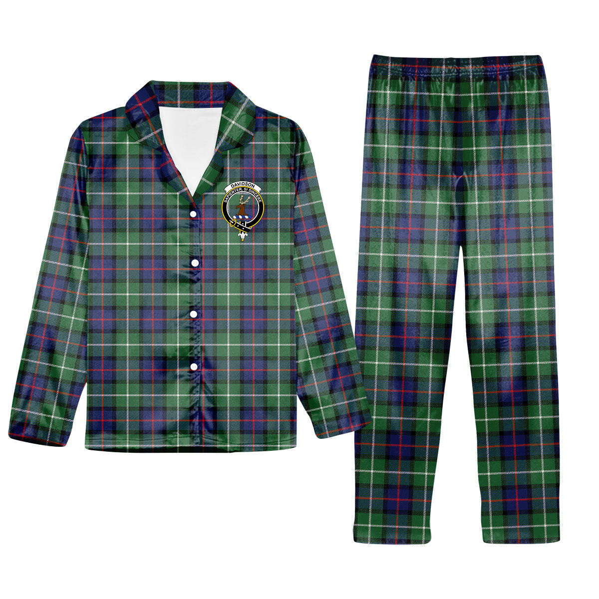 ScotsTee Shop Scottish Davidson of Tulloch Modern Crest Tartan Pajama Satin Velvet Flannel Pajama Set